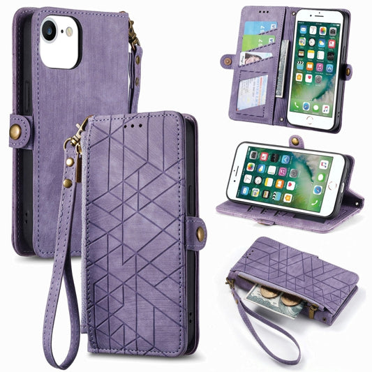 For iPhone 6 / 6s Geometric Zipper Wallet Side Buckle Leather Phone Case(Purple) - More iPhone Cases by buy2fix | Online Shopping UK | buy2fix