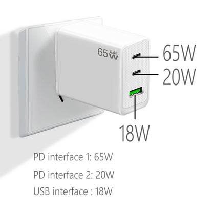 GaN PD65W Type-C x 2 + USB3.0 Charger with Type-C to Type-C Data Cable ,EU Plug(White) - USB Charger by buy2fix | Online Shopping UK | buy2fix