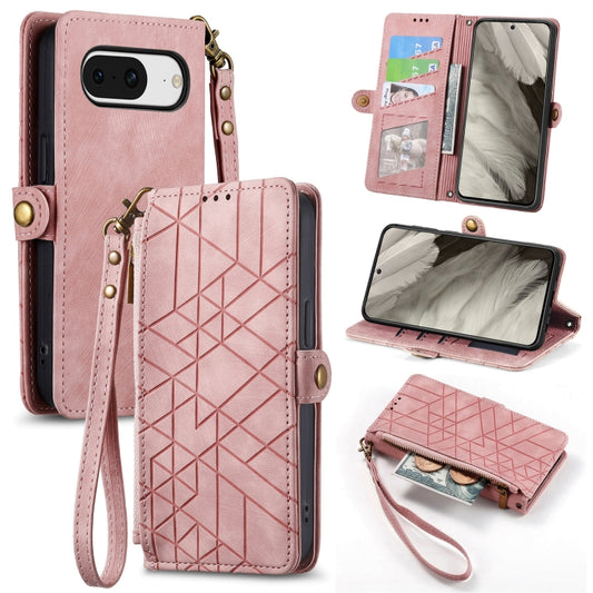 For Google Pixel 8 Geometric Zipper Wallet Side Buckle Leather Phone Case(Pink) - Google Cases by buy2fix | Online Shopping UK | buy2fix