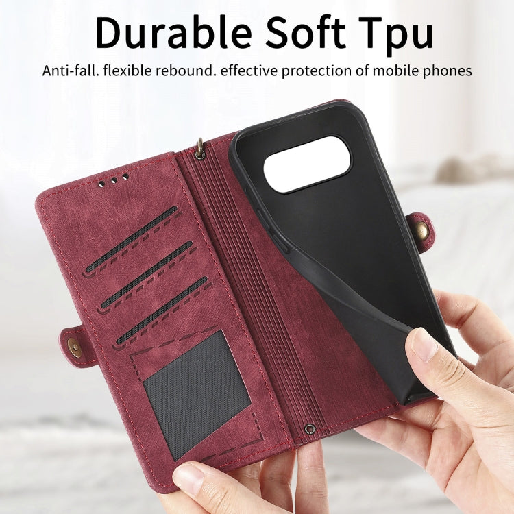 For Google Pixel 8 Pro Geometric Zipper Wallet Side Buckle Leather Phone Case(Red) - Google Cases by buy2fix | Online Shopping UK | buy2fix