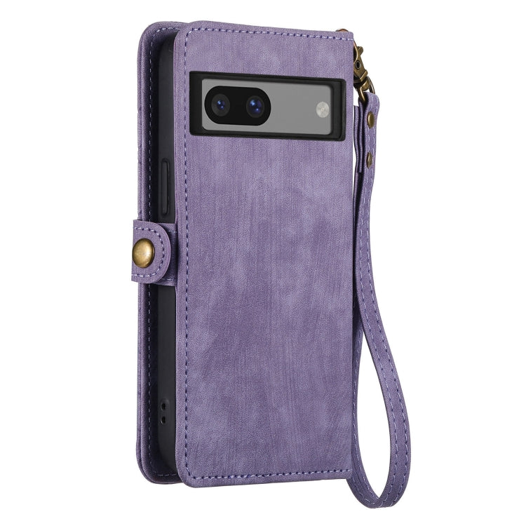 For Google Pixel 7A Geometric Zipper Wallet Side Buckle Leather Phone Case(Purple) - Google Cases by buy2fix | Online Shopping UK | buy2fix