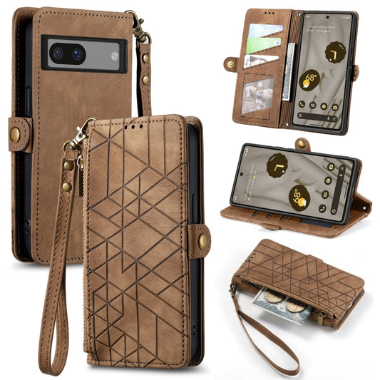 For Google Pixel 6 Pro Geometric Zipper Wallet Side Buckle Leather Phone Case(Brown) - Google Cases by buy2fix | Online Shopping UK | buy2fix