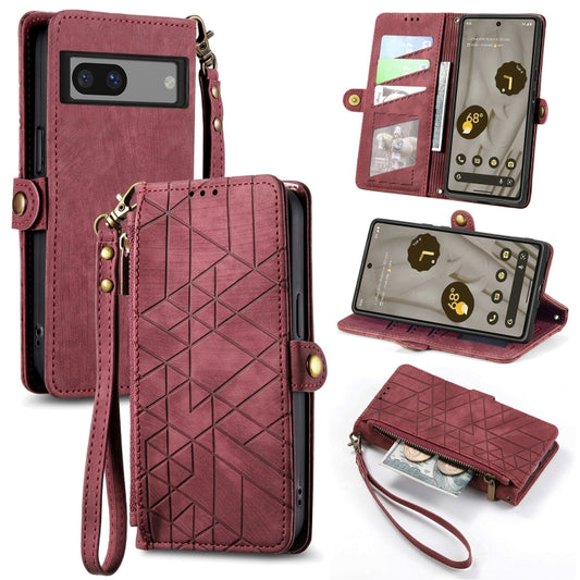 For Google Pixel 6A Geometric Zipper Wallet Side Buckle Leather Phone Case(Red) - Google Cases by buy2fix | Online Shopping UK | buy2fix