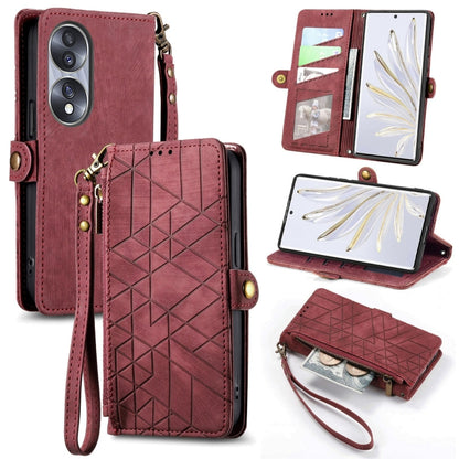 For Honor 70 Geometric Zipper Wallet Side Buckle Leather Phone Case(Red) - Honor Cases by buy2fix | Online Shopping UK | buy2fix