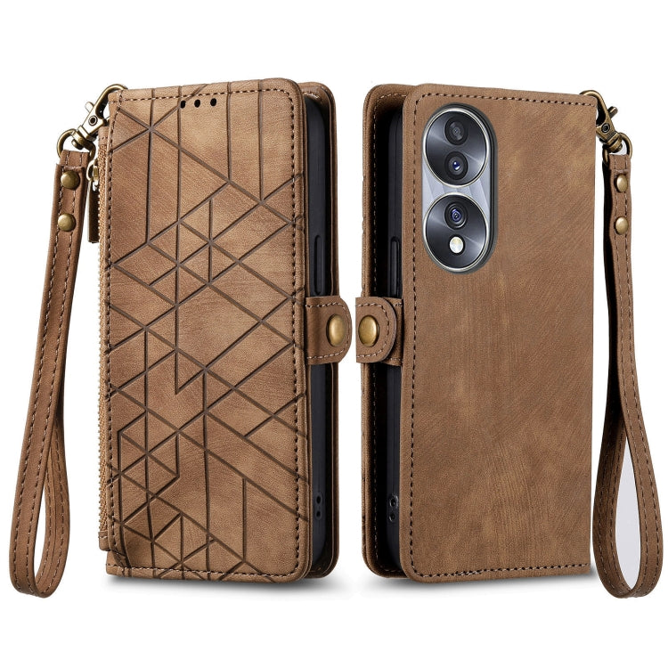For Honor X40 GT Geometric Zipper Wallet Side Buckle Leather Phone Case(Brown) - Honor Cases by buy2fix | Online Shopping UK | buy2fix