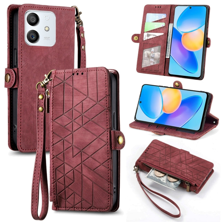 For Honor Play6T Pro Geometric Zipper Wallet Side Buckle Leather Phone Case(Red) - Honor Cases by buy2fix | Online Shopping UK | buy2fix