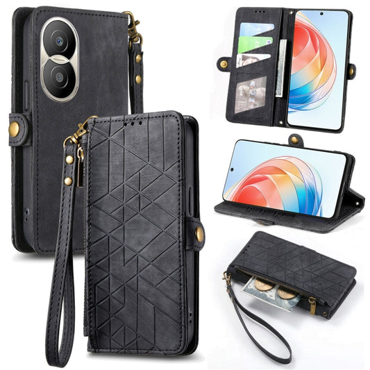 For Honor X40i Geometric Zipper Wallet Side Buckle Leather Phone Case(Black) - Honor Cases by buy2fix | Online Shopping UK | buy2fix