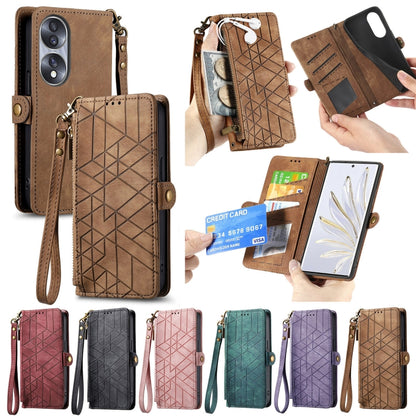 For Honor 60 Geometric Zipper Wallet Side Buckle Leather Phone Case(Black) - Honor Cases by buy2fix | Online Shopping UK | buy2fix