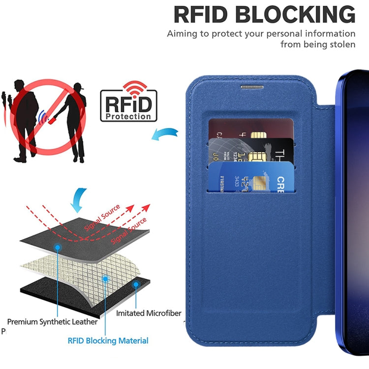 For Samsung Galaxy S24+ 5G Shield Magsafe RFID Anti-theft Rhombus Leather Phone Case(Dark Blue) - Galaxy S24+ 5G Cases by buy2fix | Online Shopping UK | buy2fix