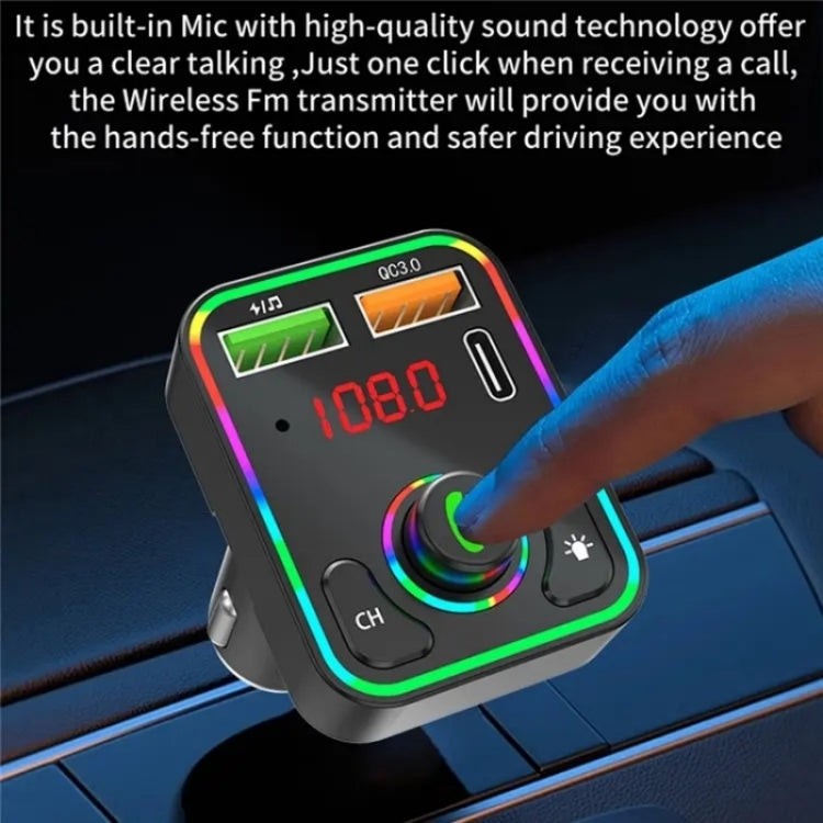 PDF3 7-Color Lights Hands-Free Bluetooth Calling MP3 Wireless Player PD/QC3.0 Fast Car Charger - Car Charger by buy2fix | Online Shopping UK | buy2fix