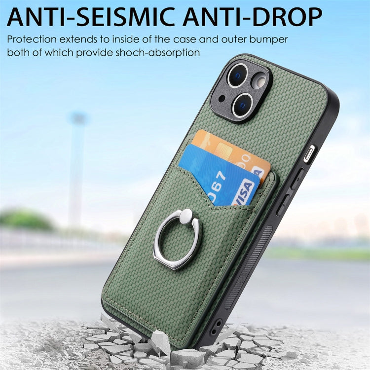 For iPhone 15 Pro Max Carbon Fiber Card Wallet Ring Holder Phone Case(Green) - iPhone 15 Pro Max Cases by buy2fix | Online Shopping UK | buy2fix