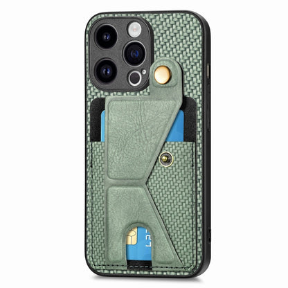 For iPhone 15 Pro max Carbon Fiber Wallet Flip Card K-shaped Holder Phone Case(Green) - iPhone 15 Pro Max Cases by buy2fix | Online Shopping UK | buy2fix