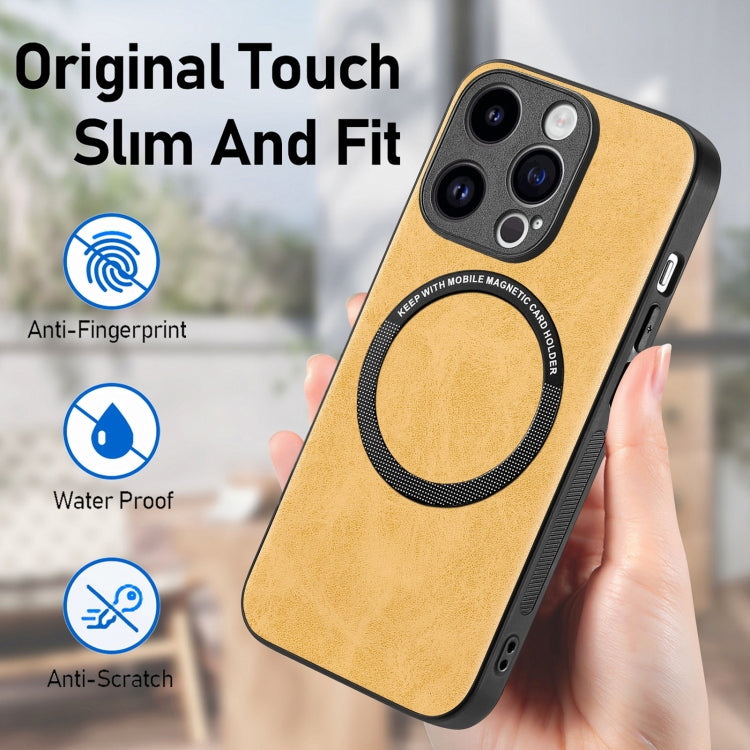 For iPhone 15 Pro Max Solid Color Leather Skin Back Phone Case(Yellow) - iPhone 15 Pro Max Cases by buy2fix | Online Shopping UK | buy2fix