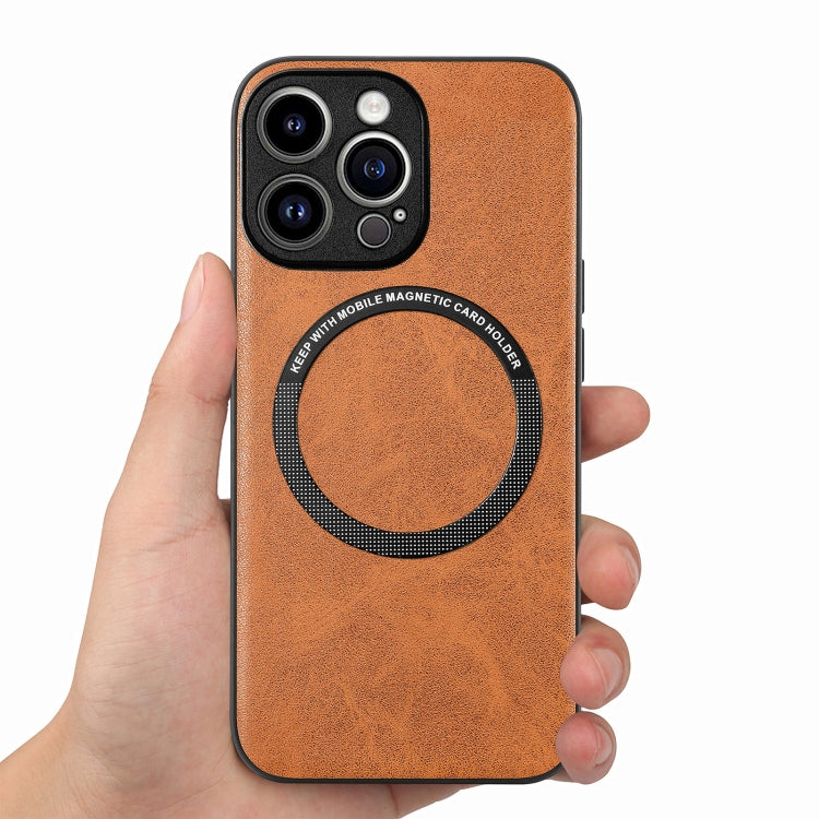 For iPhone 15 Pro Max Solid Color Leather Skin Back Phone Case(Brown) - iPhone 15 Pro Max Cases by buy2fix | Online Shopping UK | buy2fix