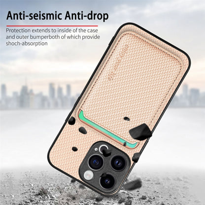 For iPhone 15 Pro Max Carbon Fiber Leather Card Magsafe Phone Case(Khaki) - iPhone 15 Pro Max Cases by buy2fix | Online Shopping UK | buy2fix