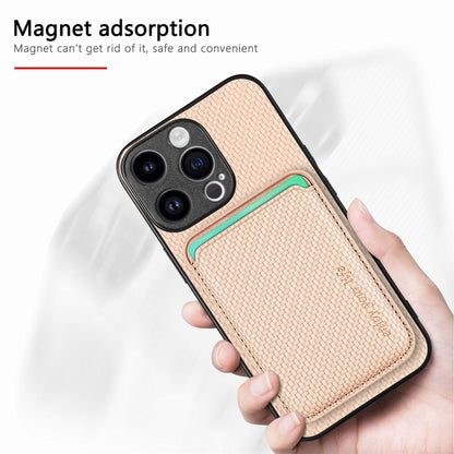 For iPhone 15 Pro Max Carbon Fiber Leather Card Magsafe Phone Case(Khaki) - iPhone 15 Pro Max Cases by buy2fix | Online Shopping UK | buy2fix