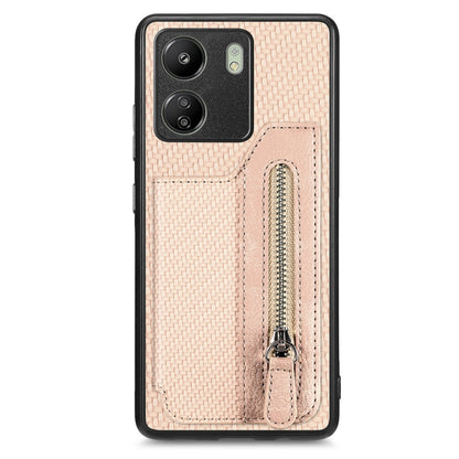 For Xiaomi  Redmi 13C Carbon Fiber Flip Zipper Wallet Phone Case(Apricot) - 13C Cases by buy2fix | Online Shopping UK | buy2fix