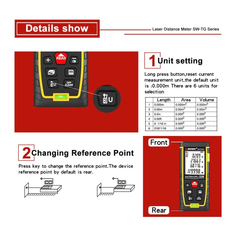SNDWAY Double Horizontal bubble Rangefinder Laser Distance Meter Range Hand Tool Device SW-TG50 - Consumer Electronics by SNDWAY | Online Shopping UK | buy2fix