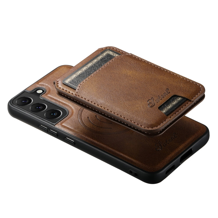 For Samsung Galaxy S22+ 5G Suteni H15 MagSafe Oil Eax Leather Detachable Wallet Back Phone Case(Brown) - Galaxy S22 5G Cases by Suteni | Online Shopping UK | buy2fix