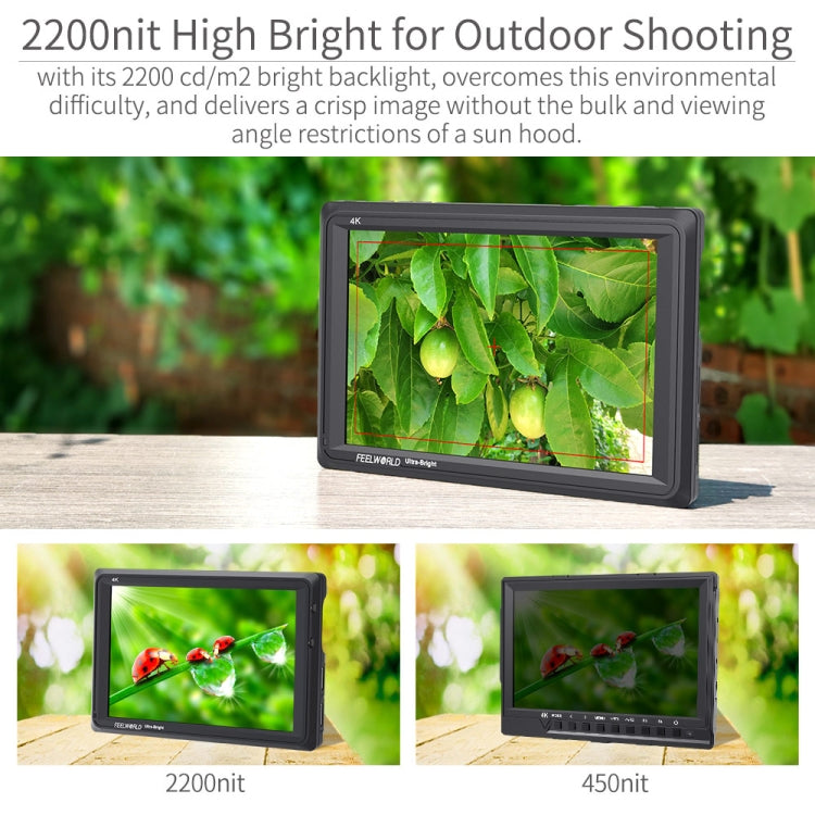 FEELWORLD FW279 7 Inch Ultra Bright 2200nit on Camera Field DSLR Monitor Full HD 1920x1200 4K HDMI Input Output High Brightness for DSLR Stablizer - Camera Accessories by FEELWORLD | Online Shopping UK | buy2fix