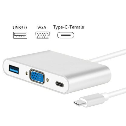 USB Type C to VGA 3-in-1 Hub Adapter supports USB Type C tablets and laptops for Macbook Pro / Google ChromeBook(Silver) - Computer & Networking by buy2fix | Online Shopping UK | buy2fix