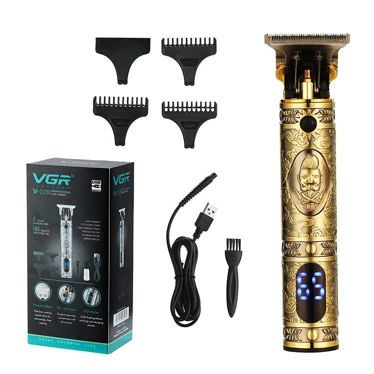 VGR V-228 5W USB Retro Engraving Hair Clipper with LED Digital Display (Bronze) - Hair Trimmer by VGR | Online Shopping UK | buy2fix