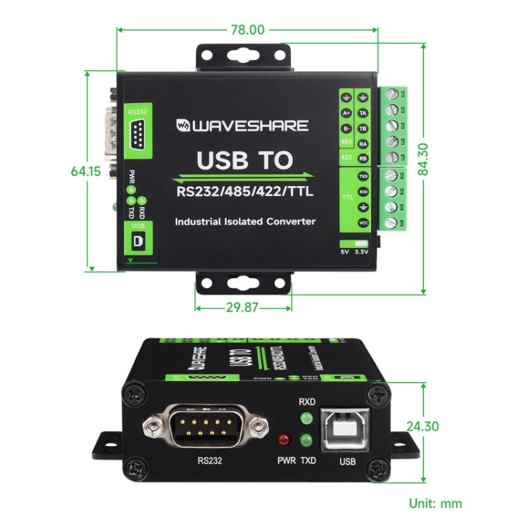 Waveshare FT232RNL USB To RS232/485/422/TTL Interface Industrial Isolation Converter, 23996 - Raspberry Pi Accessories by Waveshare | Online Shopping UK | buy2fix