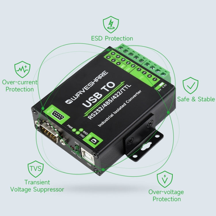 Waveshare FT232RNL USB To RS232/485/422/TTL Interface Industrial Isolation Converter, 23996 - Raspberry Pi Accessories by Waveshare | Online Shopping UK | buy2fix