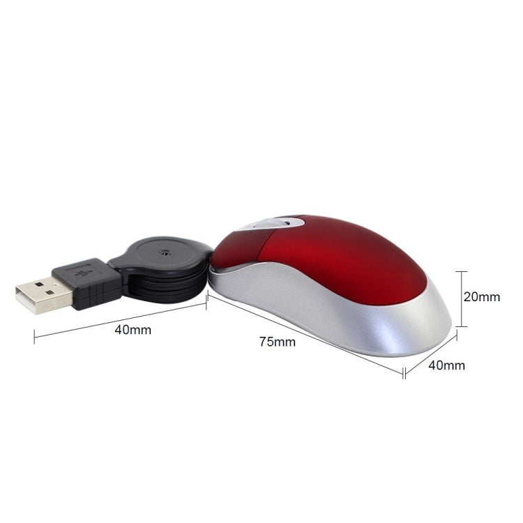 Mini Computer Mouse Retractable USB Cable Optical Ergonomic1600 DPI Portable Small Mice for Laptop(Red) -  by buy2fix | Online Shopping UK | buy2fix