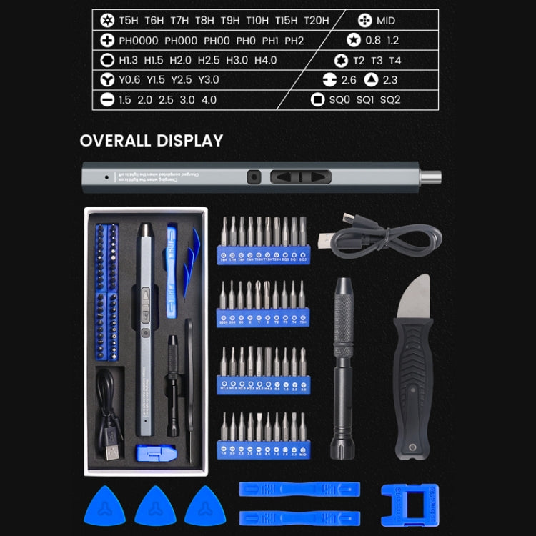 51 In 1 Rechargeable Mini Electric Screwdriver Set With 3LED Lighting(Blue) - Repair & Spare Parts by buy2fix | Online Shopping UK | buy2fix