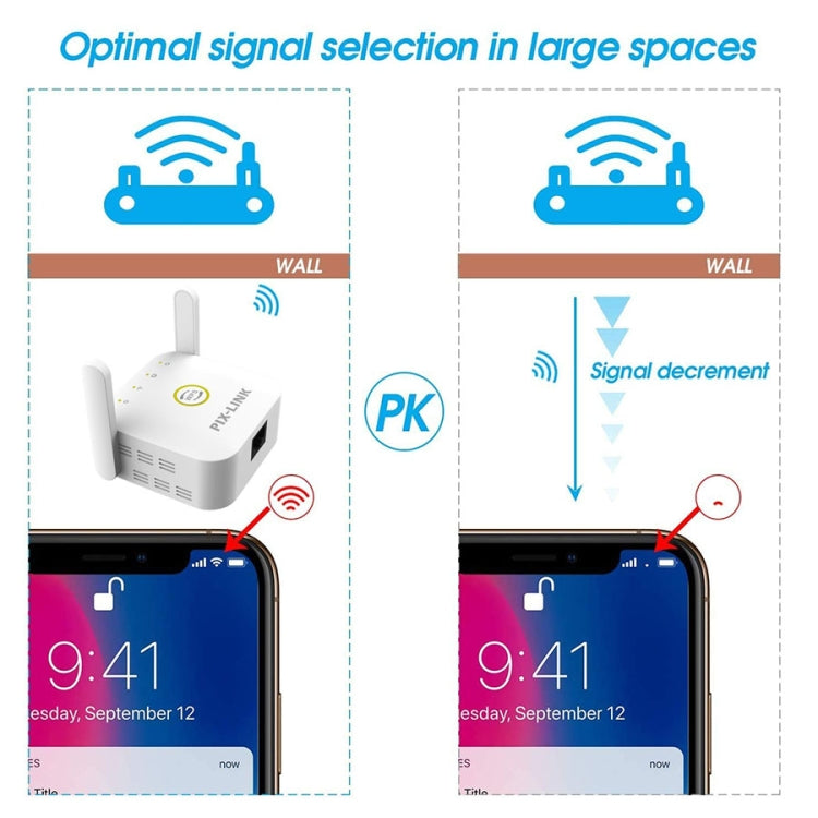 PIX-LINK WR22 300Mbps Wifi Wireless Signal Amplification Enhancement Extender, Plug Type:EU Plug(Black) -  by PIX-LINK | Online Shopping UK | buy2fix