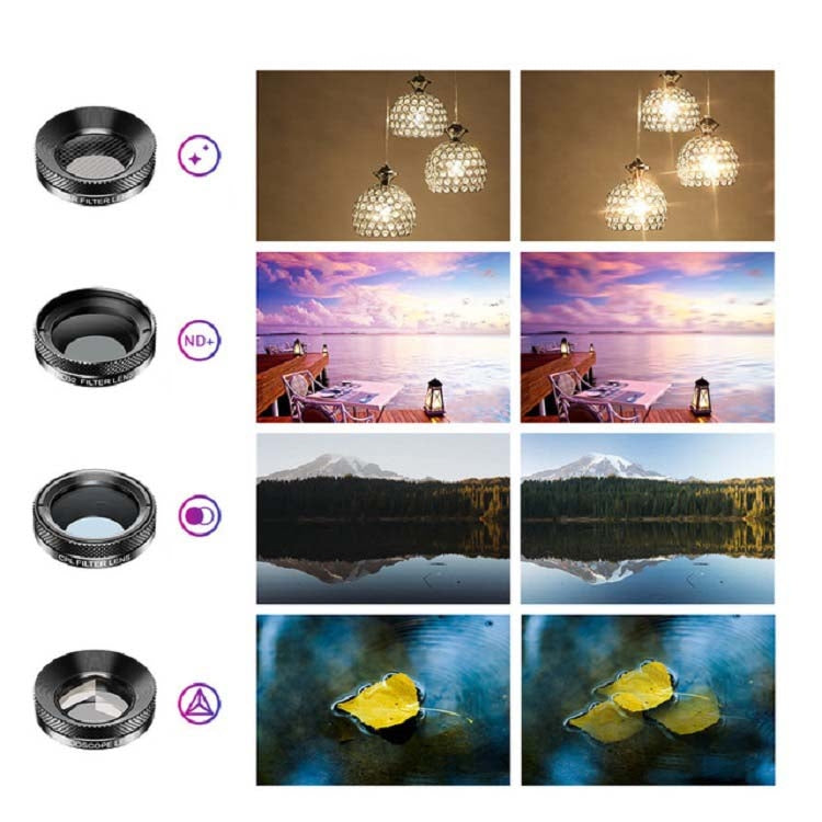 APEXEL APL-DG11 11 in 1 Multifunctional Fisheye Wide-angle Macro Polarized Starlight Gradient Filter Set Universal Mobile Phone Lens Set - Macro & Wide-angle by APEXEL | Online Shopping UK | buy2fix