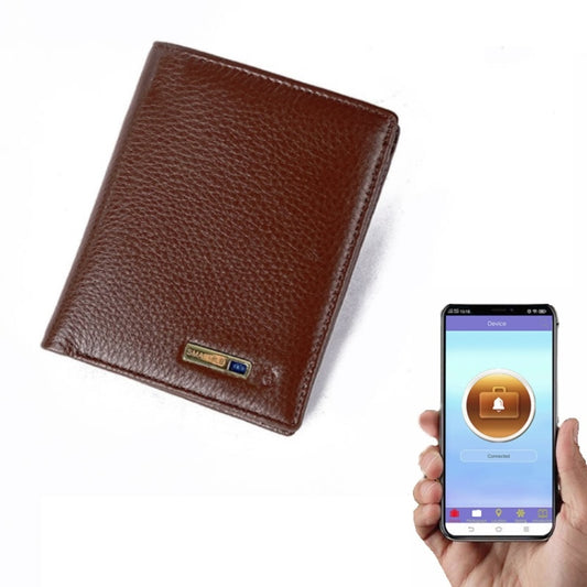 Vertical Wallet Smart Bluetooth Anti-Lost Anti-Theft Leather Bag, Style:Smart(Brown) - Antimagnetic RFID Package by buy2fix | Online Shopping UK | buy2fix