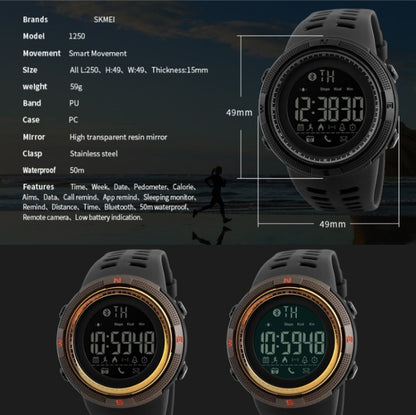 SKMEI 1250 Men Outdoor Waterproof Sports Digital Watch Multi-Function Watch(Coffee/Gold) - Leather Strap Watches by SKMEI | Online Shopping UK | buy2fix