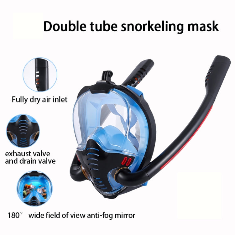 Snorkeling Mask Double Tube Silicone Full Dry Diving Mask Adult Swimming Mask Diving Goggles, Size: S/M(Black/Black) - DJI & GoPro Accessories by buy2fix | Online Shopping UK | buy2fix