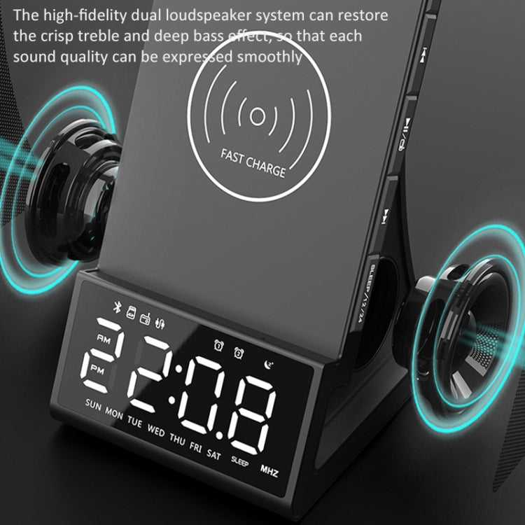 X7 Multifunctional Wireless Charging Bluetooth Speaker with Alarm Clock & Radio & Remote Control, Specification: UK Plug - Desktop Speaker by buy2fix | Online Shopping UK | buy2fix