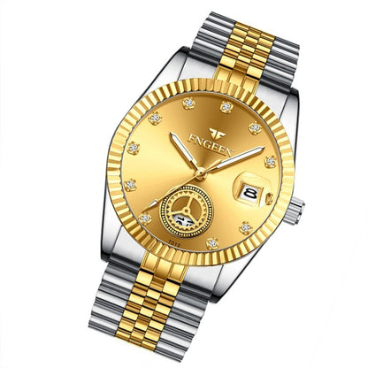 FNGEEN 7010 Middle-Aged and Elderly Men Luminous Calendar Quartz Watch(Between Gold Golden Surface) - Metal Strap Watches by FNGEEN | Online Shopping UK | buy2fix