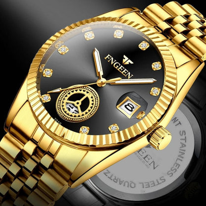 FNGEEN 7010 Middle-Aged and Elderly Men Luminous Calendar Quartz Watch(Between Gold Golden Surface) - Metal Strap Watches by FNGEEN | Online Shopping UK | buy2fix