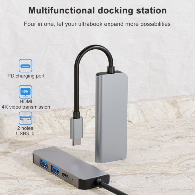 4 In 1 USB-C / Type-C To 4K HDMI + USB 3.0 + USB 2.0 + PD USB-C / Type-C Charging Ports Multifunctional HUB Docking Station - Computer & Networking by buy2fix | Online Shopping UK | buy2fix