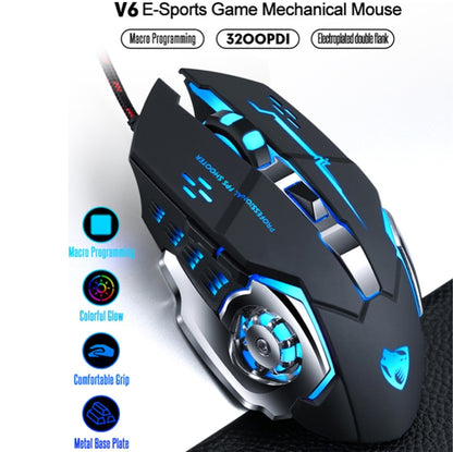 T-WOLF V6 USB Interface 6-Buttons 3200 DPI Wired Mouse Gaming Mechanical Macro Programming 7-Color Luminous Gaming Mouse, Cable Length: 1.5m(Macro Definition Silent Version Star Color) - Wired Mice by T-WOLF | Online Shopping UK | buy2fix