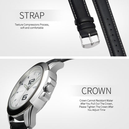 YAZOLE 418 Sports Watch Casual Fashion Luminous Men Quartz Watch(White Tray Dark Brown Belt) - Leather Strap Watches by YAZOLE | Online Shopping UK | buy2fix