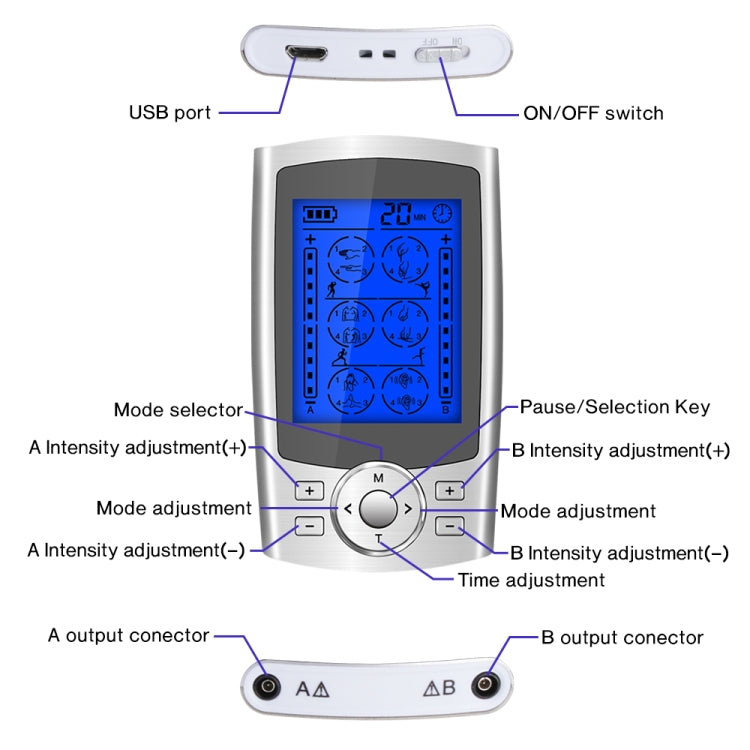 24-Mode Digital Electronic Pulse Massager Intelligent Whole Body Physical Therapy Meridian Massager, Specification: EU Plug( Silver) - Massage & Relaxation by buy2fix | Online Shopping UK | buy2fix