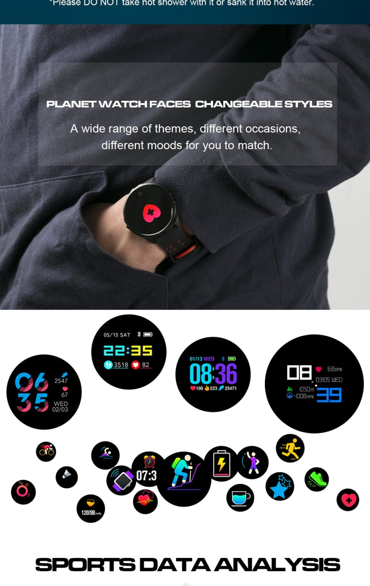 Q88 Smart Watch IP68 Waterproof Men Sports Smartwatch Android Bluetooth Watch Support Heart Rate / Call Reminder / Pedometer / Sleep Monitoring / Tracker(Black Red) - Smart Wear by buy2fix | Online Shopping UK | buy2fix