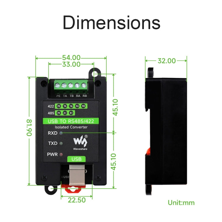 Waveshare 23949 USB To RS485/422 Isolated Converter, FT232RL And SP485EEN - Modules Expansions Accessories by Waveshare | Online Shopping UK | buy2fix