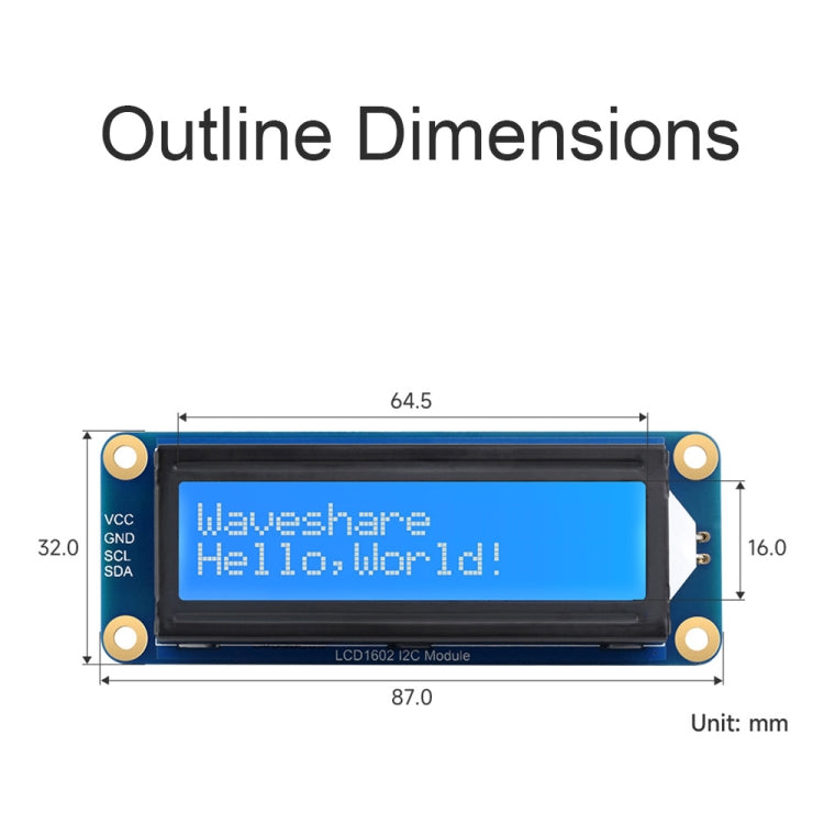 Waveshare 23991 LCD1602 I2C Module, White with Blue Background, 16x2 Characters, 3.3V/5V - Consumer Electronics by Waveshare | Online Shopping UK | buy2fix