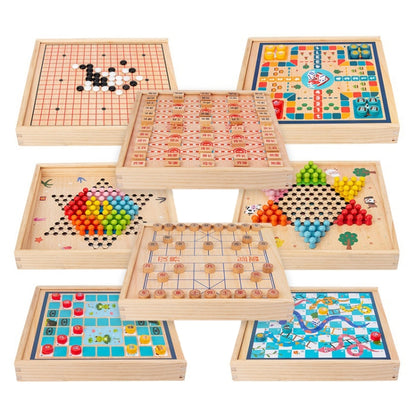 Children Wooden Multifunctional Parent-Child Interactive Puzzle Board Toy, Set Specification: 8 In 1 Chess - Table Games by buy2fix | Online Shopping UK | buy2fix