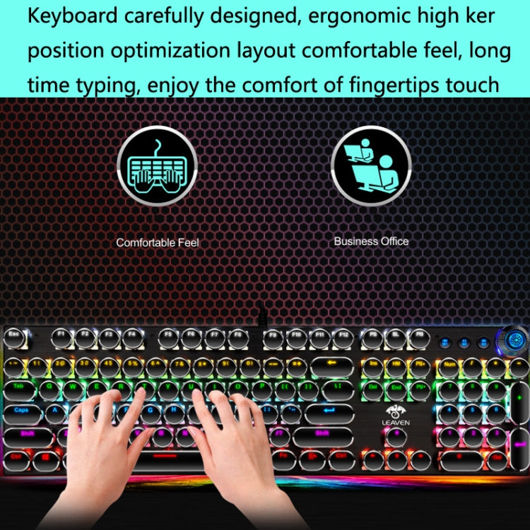 LEAVEN K990 Knob Version 104 Keys Office Computer Game Mechanical Green Axis Wired Keyboard, Cabel Length:1.8m(White) - Wired Keyboard by LEAVEN | Online Shopping UK | buy2fix