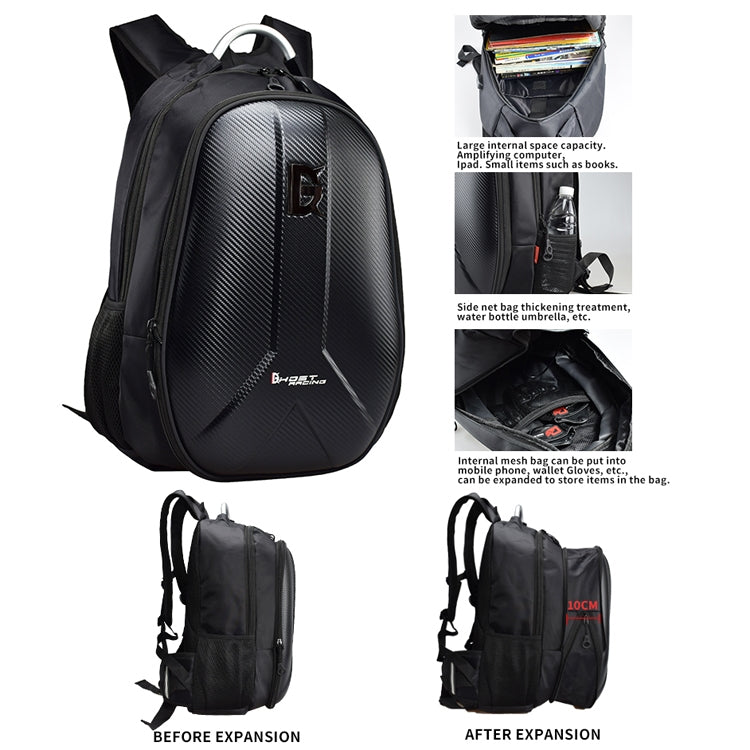 GHOST RACING GR-BB02 Men Motorcycle Riding Backpack Helmet Hard Shell Backpack Locomotive Travel Computer Bag(Black) - Bags & Luggages by GHOST RACING | Online Shopping UK | buy2fix