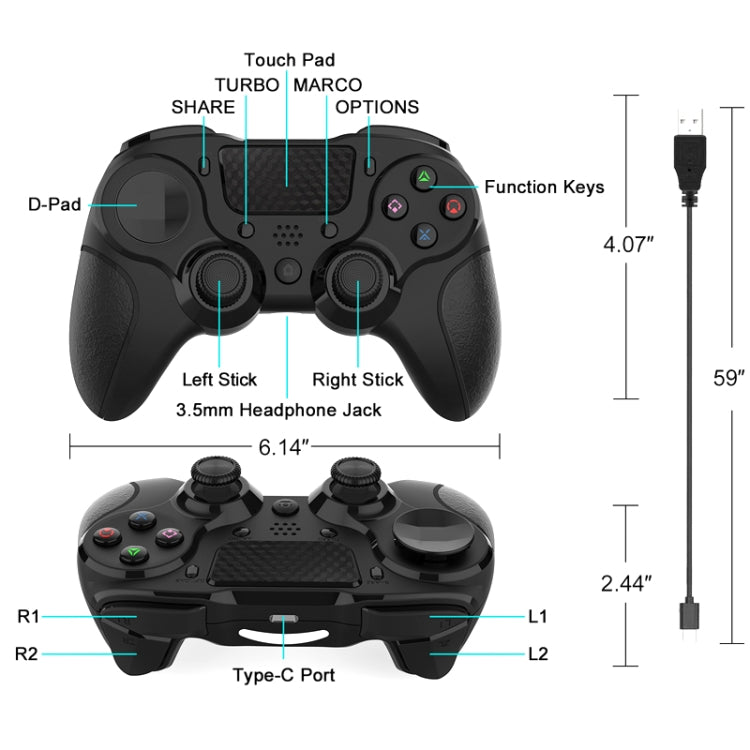 MB-P913 PC Six-Axis Somatosensory Back Key Programming Dual Vibration Bluetooth Gamepad For PS4 Pro(Blue Black) - Gamepads by buy2fix | Online Shopping UK | buy2fix