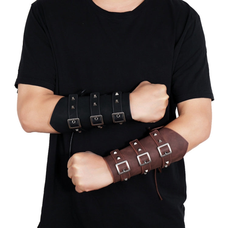 P01994 Men Leather Bracer Personality Punk Riding Arm Guard(Black) - Outdoor & Sports by buy2fix | Online Shopping UK | buy2fix